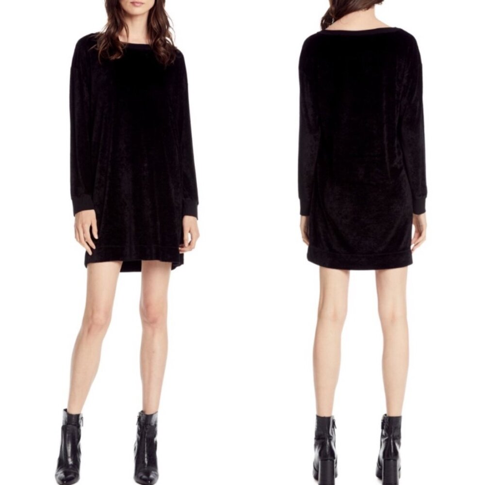 MICHAEL STARS Solid Black Velour Long Sleeve Sweatshirt Shift Dress Size Large